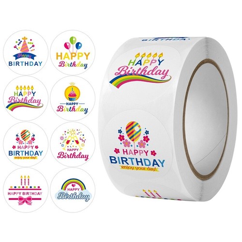 Pieces Happy Birthday Stickers Round Adhesive Birthday Label Stickers