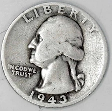 1943-D  Washington Silver Quarter Dollar WAR Coin 25 Cent Fine to VF FULL MOTTO