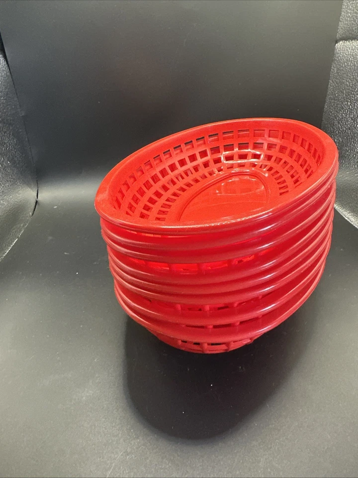 Red Oval Reusable Plastic Serving Basket Table Craft Product Co Set Of 9 - Image 2 of 4