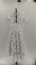 Quince Women 100% Organic Cotton Poplin Maternity Smocked Midi Dress Blue M