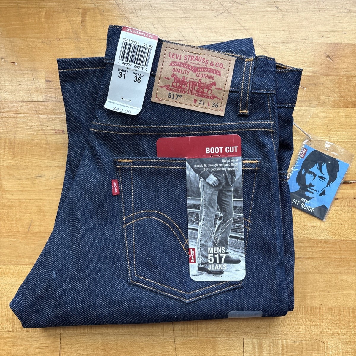 Vintage Levi's 517 Boot Cut Deadstock NWT Size 31x36 Blue Jeans