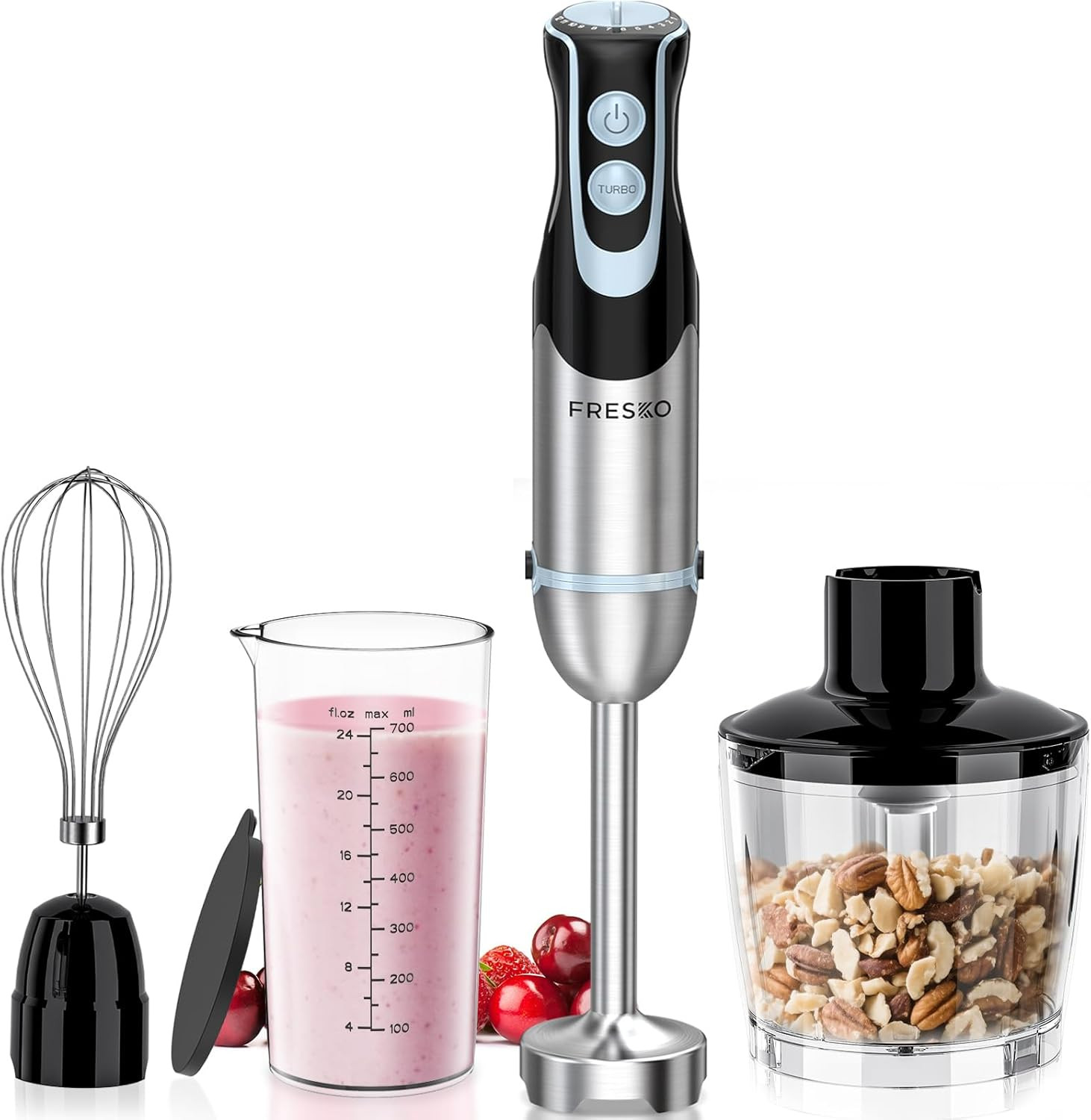Frullatore a Immersione 4-In-1, 1000 W Minipimer Immersione in 304 Acciaio Inoss