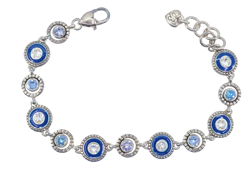 VINTAGE BRIGHTON HALO LIGHT BLUE ENAMEL WHITE CLEAR CRYSTAL SILVER TONE BRACELET - Image 4 of 4