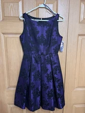 Kristin Davis Women’s Black Purple Jacquard Fit & Flare Cocktail Party Dress S 6
