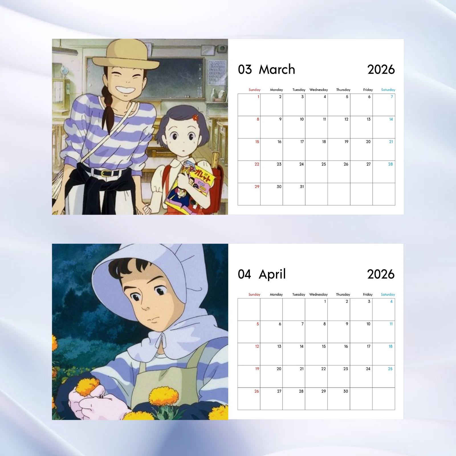 Only Yesterday 2026 Calendar, Studio Ghibli Anime Art Calendar, Nostalgic Gift