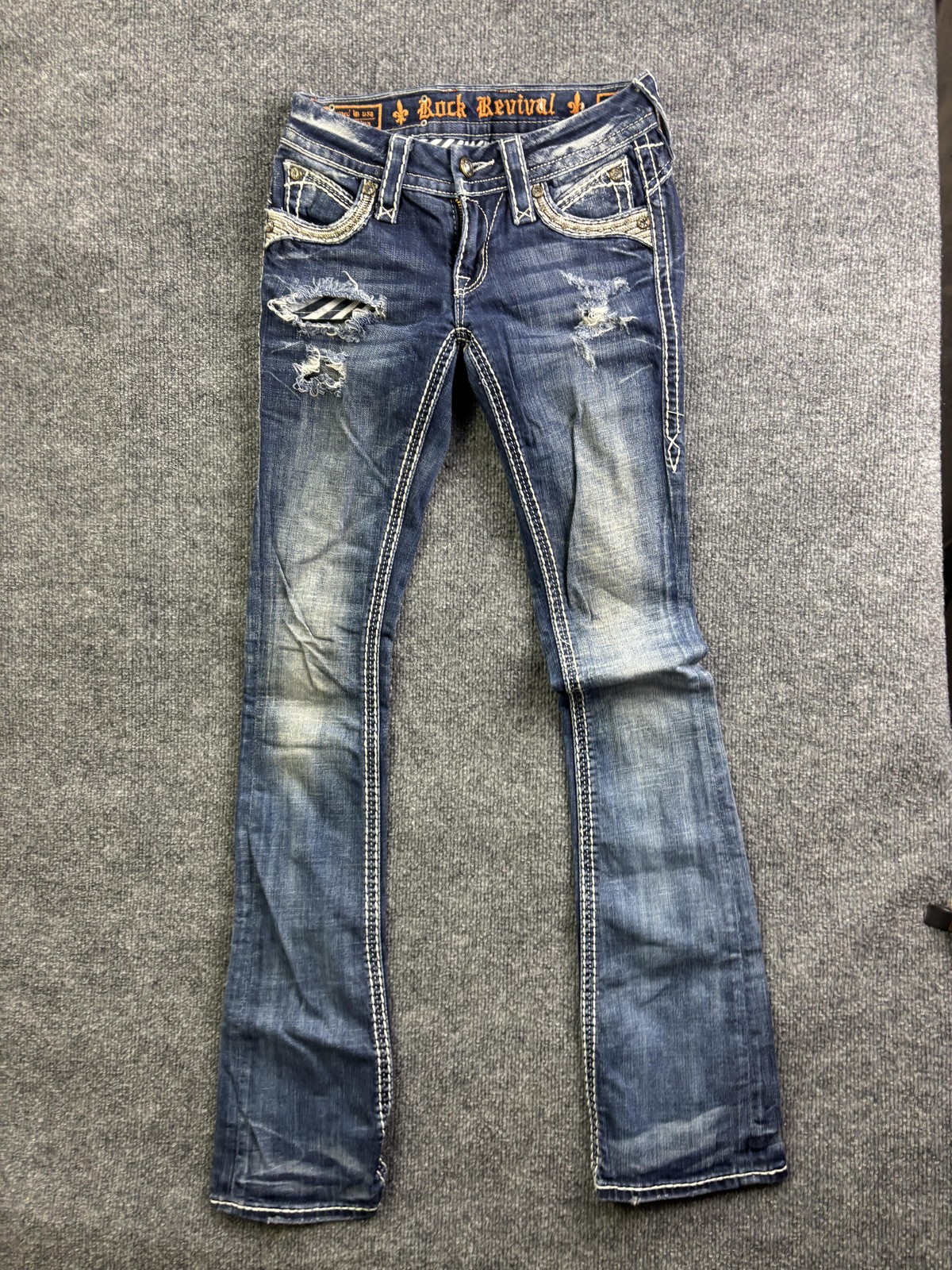 Womens 23 Med Wash Low Rise Distressed 23x31
