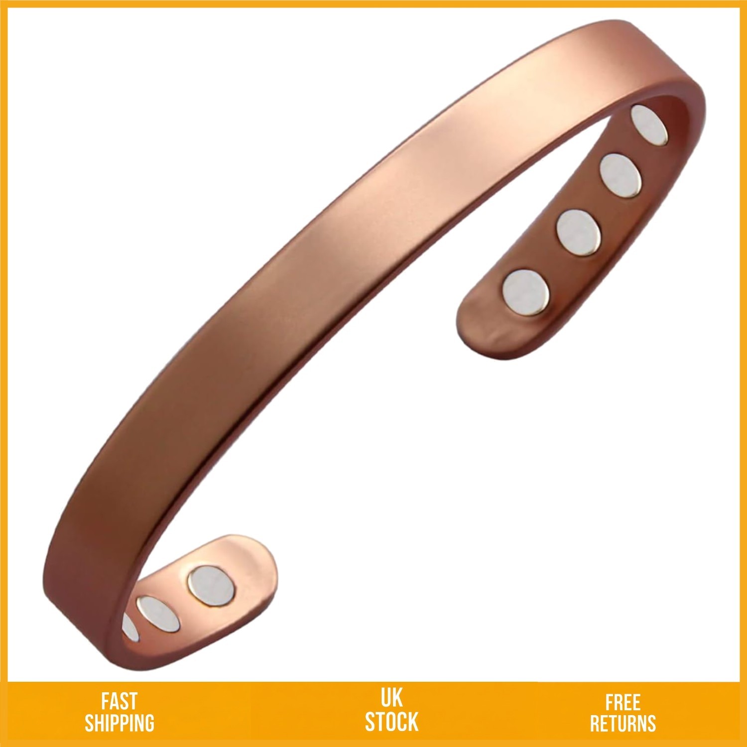 Sleek Pure Copper Magnetic Therapy Bangle Adjustable Plain Bracelet 6.8 Inch