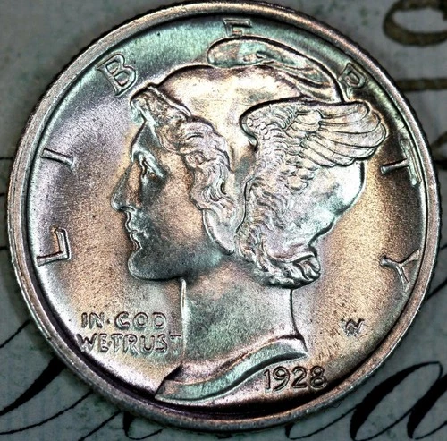 1928-D FSB SUPERB+ GEM BU MS MERCURY SILVER DIME DC181 FROM MATTHEWS HOARD