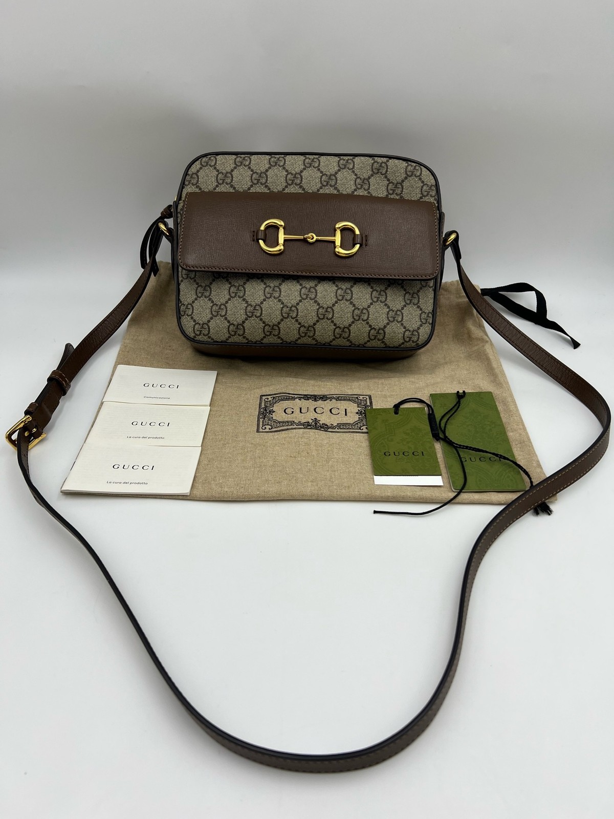 Authentic Gucci Horsebit 1955 GG Brown Camera Bag