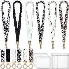 12 Sets Scrunchie Lanyard for ID Badges Keys Wrist and Neck Scrunchie Lanyard...
