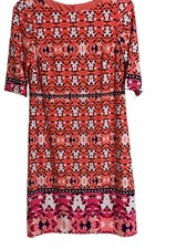 Eliza J Dress Women Peach Shift Short Sleeve Back Zip Knit Stretch Career 6