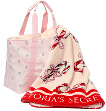 Victoria's Secret Sherpa Blanket 50" x 60"  Bling Tote Set Heritage Pink NIP   