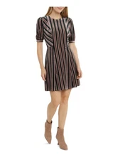 LONDON TIMES Womens  Pouf Sleeve Above The Knee Party Fit + Flare Dress