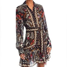 NEW FARM Rio Classic Garden Black Long Sleeve Mini Dress Tropical Sheer Slip XL