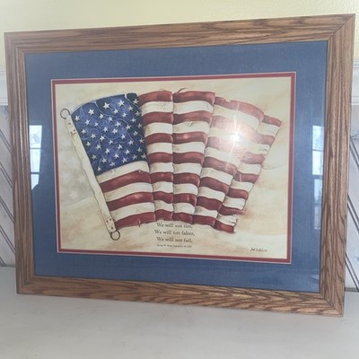 Vintage American Flag Framed Photo Commemorating Sept 11, 2001 George Bush