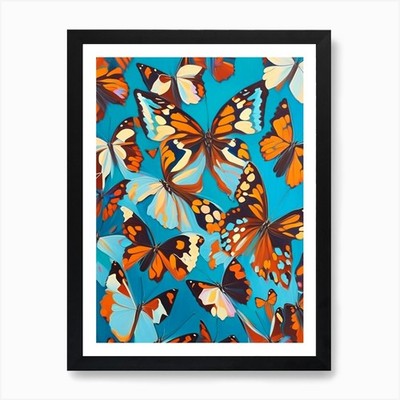 Butterfly Repeat Pattern Oil Painti Framed Wall Art Poster Canvas Print Picture