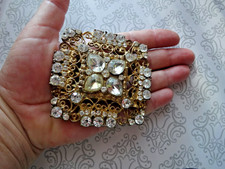 Vintage Art Deco Chunky Station Clear Rhinestone Filigree Belt Buckle