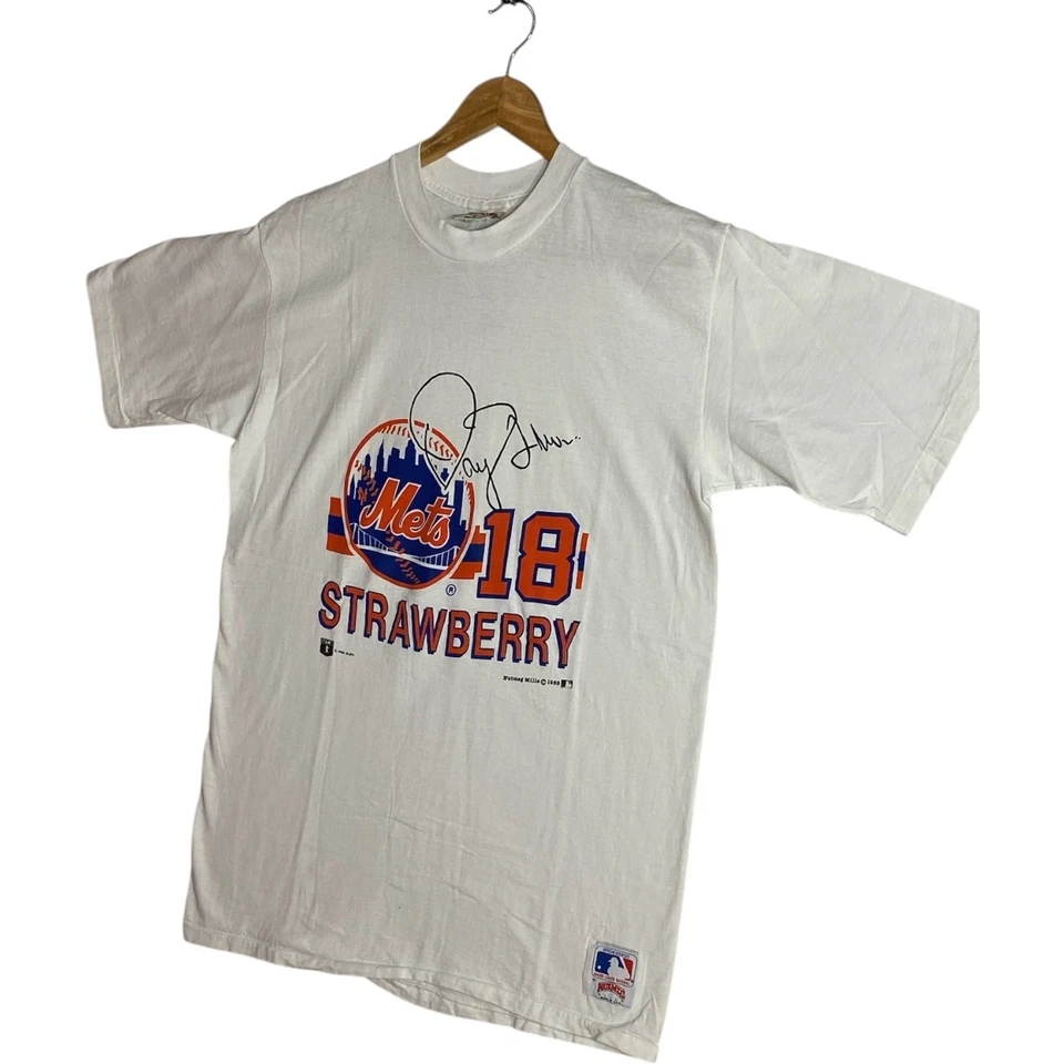 Camiseta De Colección New York Mets Darryl Strawberry #18 MLB Blanca Para Hombre XL Foto 3 de 4