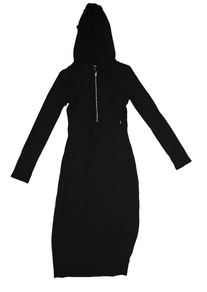 Dazy Hoodie Dress Womens Medium Black Ribbed Long Sleeve Zip Front Midi  Bodycon | eBay