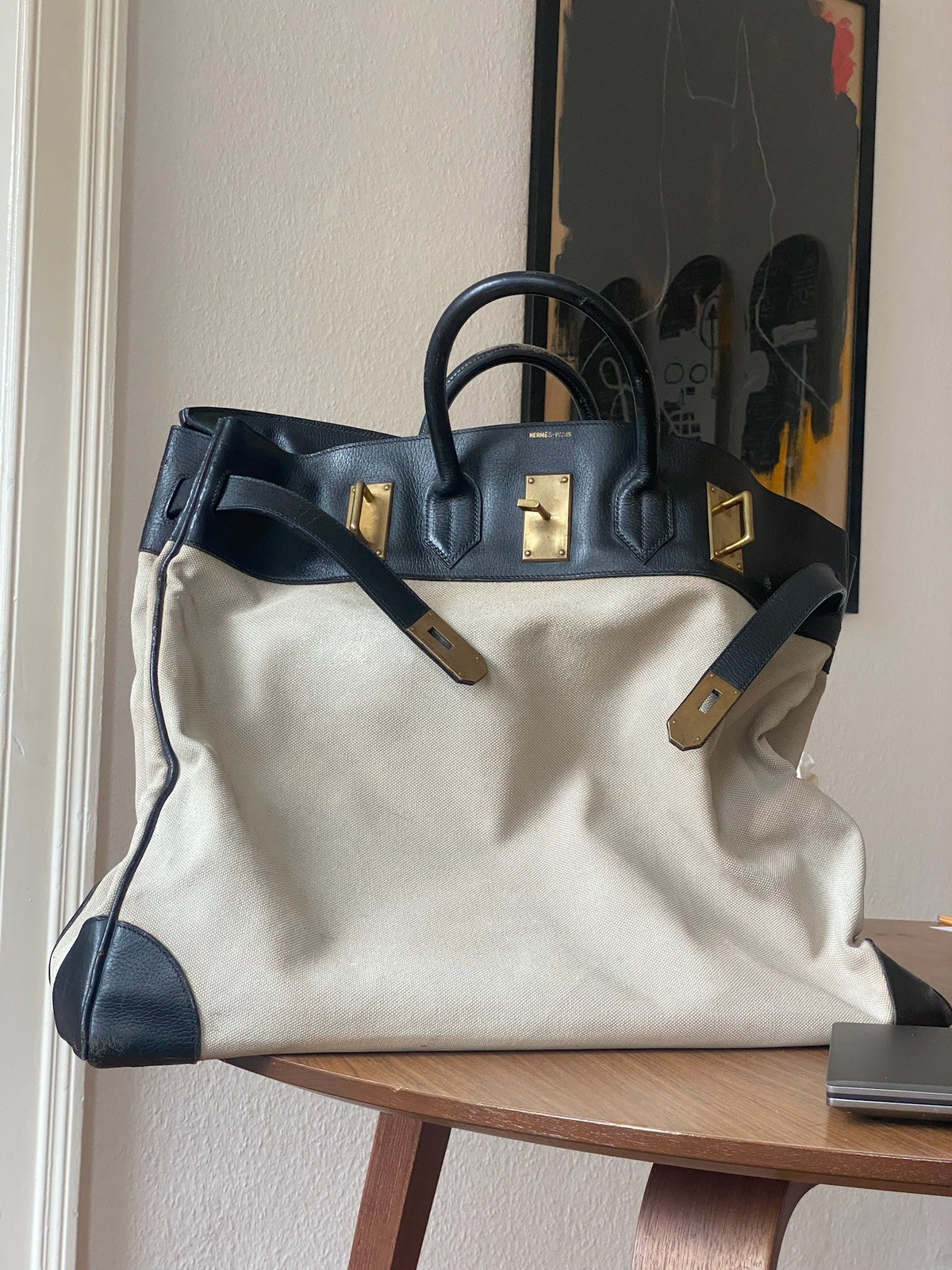 Hermes Birkin HAC 55 1977 Black Toille GHW