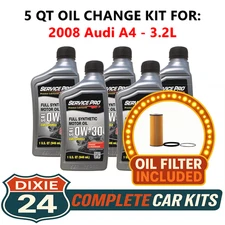 Fits: 2008 Audi A4 3.2L 6,000 Mile Synthetic Oil & Filter Kit (0W-30)