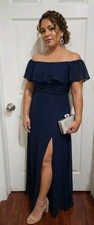 Ever Pretty Navy Blue Off Shoulder Ruffle Chiffon Bridesmaid Dress L