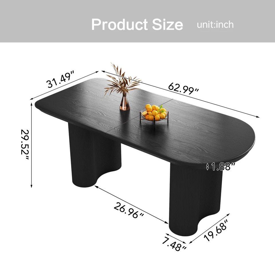 Mesa de Comedor Negra 63" Mesa de Cocina Moderna 4-6 Personas Mesa de Comedor Ovalada Foto 2 de 4
