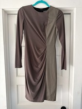 Vince Camuto Dress Size 2 Brown Mixed Media Faux Leather Ruched Sheath Career Wo