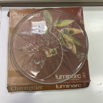 VINTAGE LUMINARC GLAS SERVIERPLATTE - KASTANIE EICHENBLATT DESIGN - 12,5'' DURCHMESSER