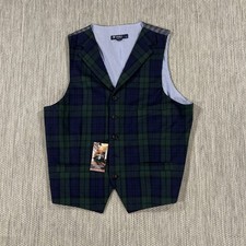 Cremieux Collection Vest Men's L Green Tartan Plaid 5 Button 3 Pocket Waistcoat