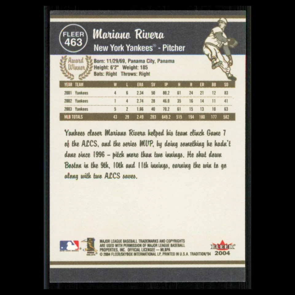 Mariano Rivera #463 2004 Fleer Tradition New York Yankees Baseball Card MLB NM - Image 2 of 3