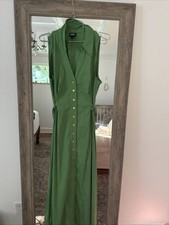 I.N.C.  Green Linen Blend Gold Botton Down Dress With Belt Women’s L
