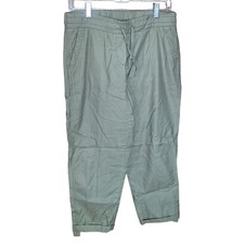 Talbots Women 4 Petite Olive Green Drawstring Soft Cotton Utility Cropped Pants