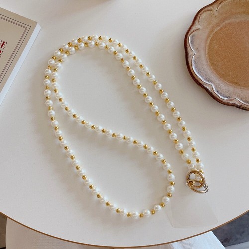 With Card Pearl Phone Lanyard 120cm Anti Loss Hanging Rope Bag - Photo 13 sur 13