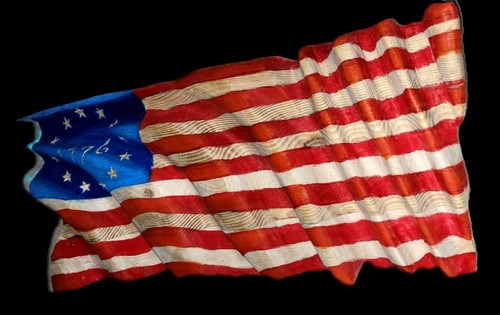 Hand Carved Wooden Waving American Flag -Betsy Ross- Repurposed Wood wavey - Picture 2 of 3