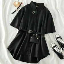 Donna Gotico Camicia Camicetta Top Vestito Sciolto Punk Metal Catena Anello Belt