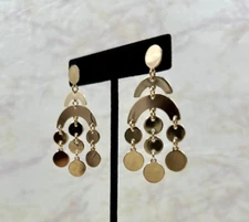 BaubleBar Earrings Chandelier Goldtone Dangle Multi-Disk Circle Rain Boho 2"