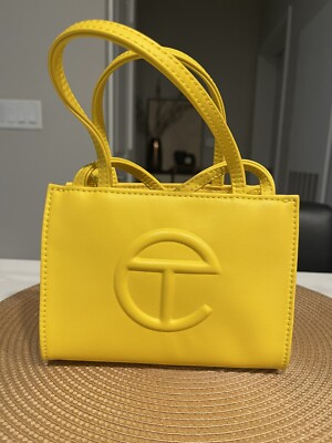 Telfar Small Bag Yellow Double Strap Faux Leather Purse Mini Bag