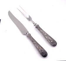 S Kirk & Sons Sterling Silver Handle Repousse Carving Set Medium  Size Sharp