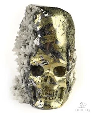 4.2" Pyrite Hand Carved Crystal Skull Fine Art Sculpture, Crystal Healing