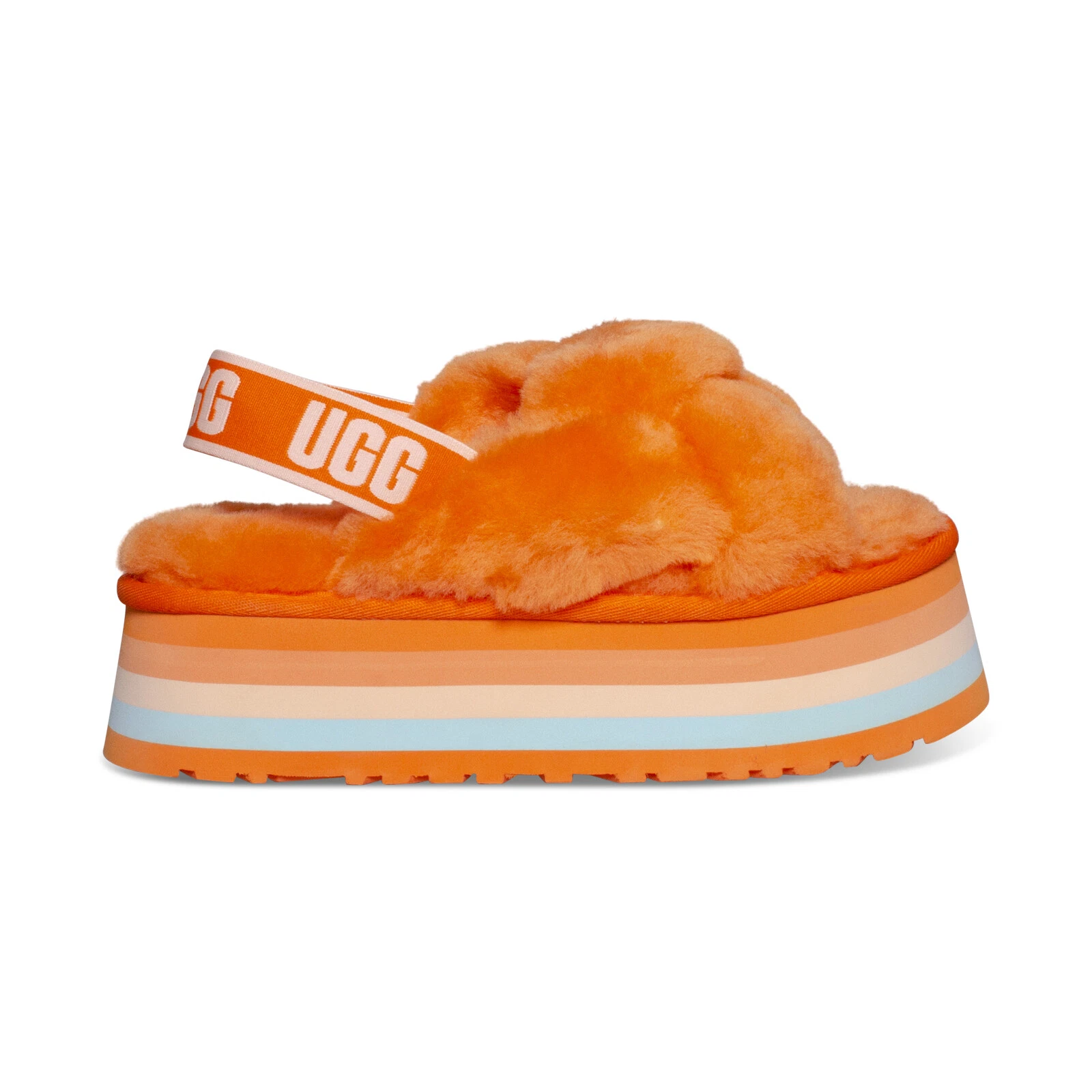 SANDALI DA DONNA UGG DISCO A NODO SLIDE IN PELLICCIA MANDARINO PLATEAU TAGLIA US 7 NUOVI