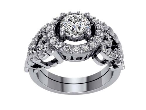 Bridal Set Engagement Ring I1 G 1.35 Carat Natural Round Diamond 14K White Gold - Picture 1 of 5