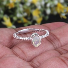 Gift For Her 925 Silver Natural Ethiopian Opal Gemstone Stackable Promise Ring