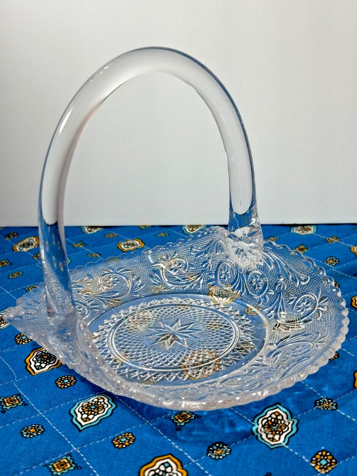 Vintage Duncan & Miller Sandwich Glass Basket 6" High 7" Wide