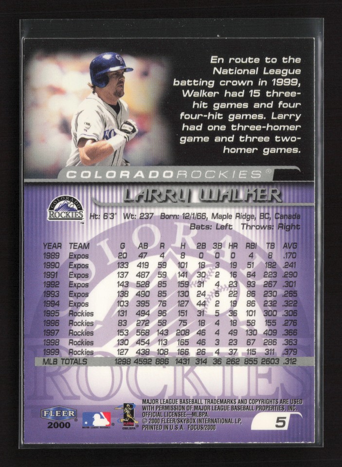 2000 Fleer Focus #5 Larry Walker Colorado Rockies | eBay