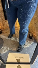  Jeans Elasticizzato vita Alta con i Brillantini Gamba Larga Tg.S-M-XL 