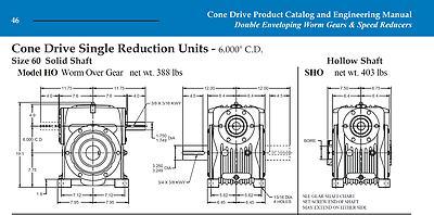 Cone Drive MSHO60A068-1 30:1 Ratio SHO60 Gear Reducer 2.9375" Bore |  eBay