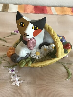 Goebel Rosina Wachtmeister   Katze liegt in einem Blumenkorb   Rarität   wie neu