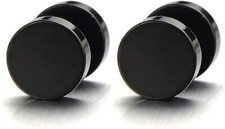 Black Ear Studs Stainless Steel Earring Faux Gauges Ear Tunnel Barbell Men Women