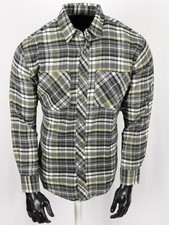 Mens Flannel Plaid Shirt Gray Yellow Western Button Chest Pockets Long Sleeve